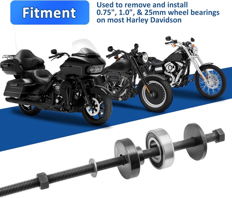 Wsays Wheel Bearing Puller Tool Remover Installer Kit Compatible with Harley 2000-2025, for 0.75" 1.0" and 25mm Wheel Bearings, ABS or Non-ABS - Image 3
